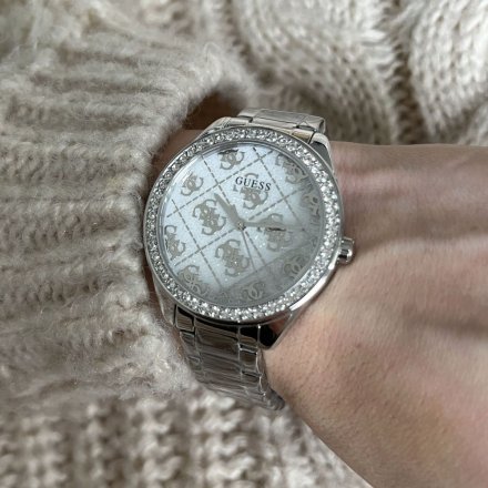 Srebrny zegarek Guess Sugar z kryształami i brokatem GW0001L1