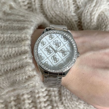 Srebrny zegarek Guess Sugar z kryształami i brokatem GW0001L1