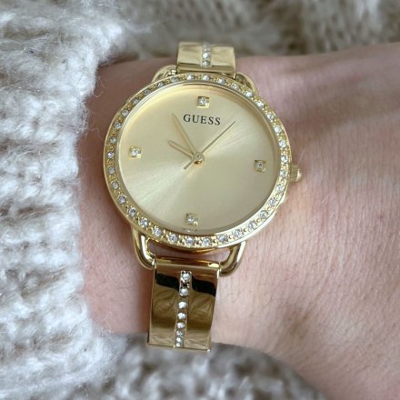 Damski złoty zegarek Guess Bellini z bransoletką i kryształkami GW0022L2