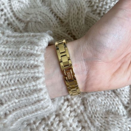 Damski złoty zegarek Guess Bellini z bransoletką i kryształkami GW0022L2