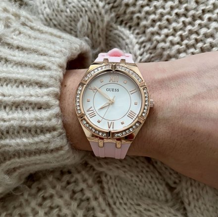 Różowy zegarek damski Guess Cosmo z kryształami GW0034L3