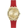 Złoty zegarek damski Guess Cosmo z czerwonym paskiem z kryształami GW0034L6