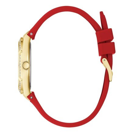 Złoty zegarek damski Guess Cosmo z czerwonym paskiem z kryształami GW0034L6