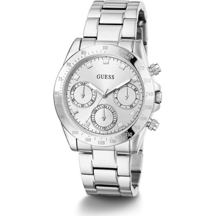 Srebrny zegarek damski Guess Eclipse z datownikiem i bransoletką GW0314L1