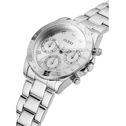 Srebrny zegarek damski Guess Eclipse z datownikiem i bransoletką GW0314L1