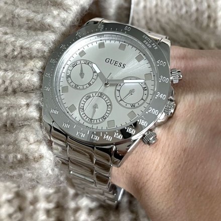 Srebrny zegarek damski Guess Eclipse z datownikiem i bransoletką GW0314L1