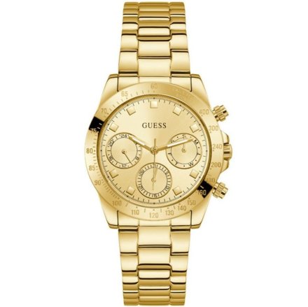 Złoty zegarek damski Guess Eclipse z datownikiem i bransoletką GW0314L2
