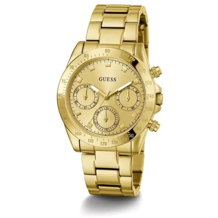Złoty zegarek damski Guess Eclipse z datownikiem i bransoletką GW0314L2
