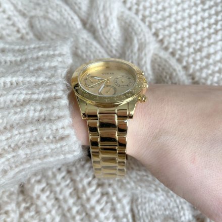 Złoty zegarek damski Guess Eclipse z datownikiem i bransoletką GW0314L2