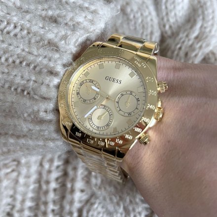 Złoty zegarek damski Guess Eclipse z datownikiem i bransoletką GW0314L2