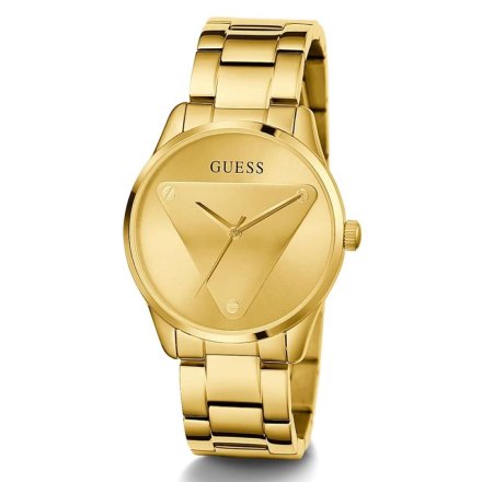 Złoty zegarek damski Guess Emblem bransoletką GW0485L1
