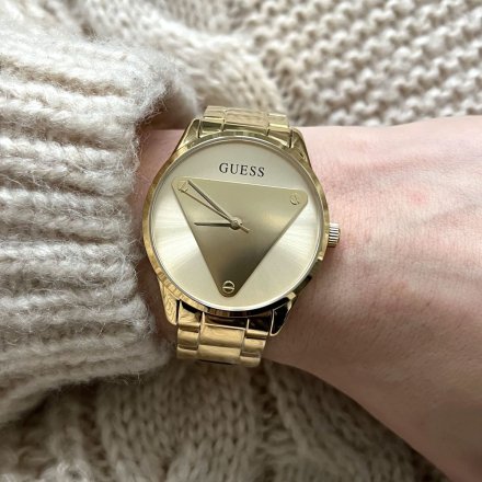 Złoty zegarek damski Guess Emblem bransoletką GW0485L1