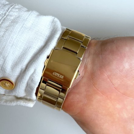 Złoty zegarek Guess Max z czarną tarczą i złotą bransoletką GW0493G2