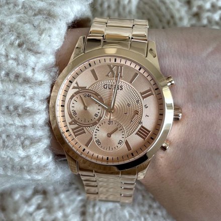 Różowozłoty zegarek damski Guess Solar z bransoletką W1070L3