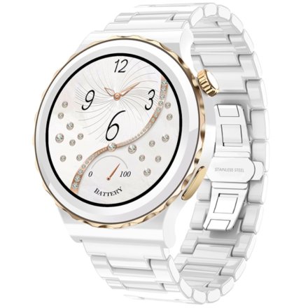 Damski smartwatch z funkcją rozmowy Rubicon RNCE92 biało-złoty bransoletka SMARUB169