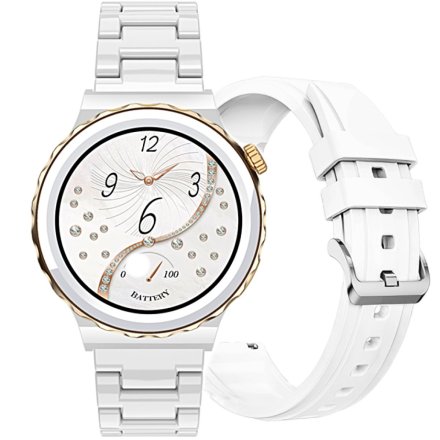 Damski smartwatch z funkcją rozmowy Rubicon RNCE92 biało-złoty bransoletka SMARUB169