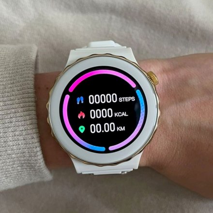 Damski smartwatch z funkcją rozmowy Rubicon RNCE92 biało-złoty bransoletka SMARUB169