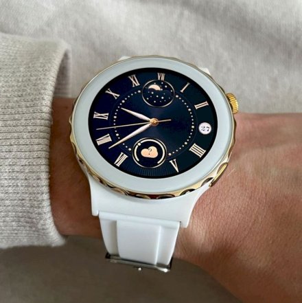 Damski smartwatch z funkcją rozmowy Rubicon RNCE92 biało-złoty bransoletka SMARUB169