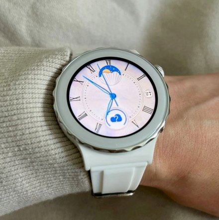 Damski smartwatch z funkcją rozmowy Rubicon RNCE92 biało-srebrny pasek SMARUB172