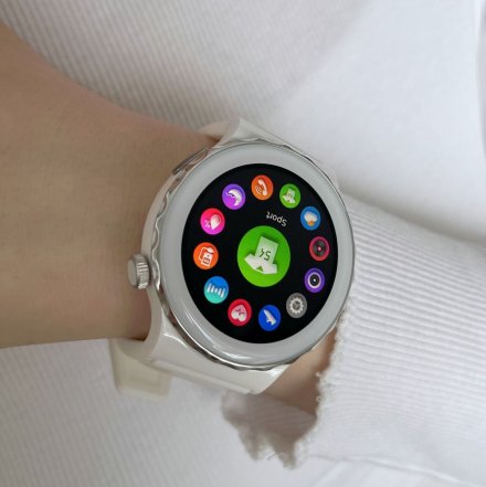 Damski smartwatch z funkcją rozmowy Rubicon RNCE92 biało-srebrny pasek SMARUB172