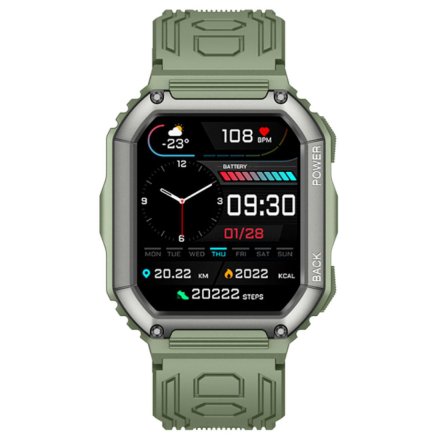 Męski smartwatch z funkcją rozmowy Sport Oddech Ciśnienie Rubicon RNCE93 zielony SMARUB173