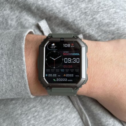 Męski smartwatch z funkcją rozmowy Sport Oddech Ciśnienie Rubicon RNCE93 zielony SMARUB173