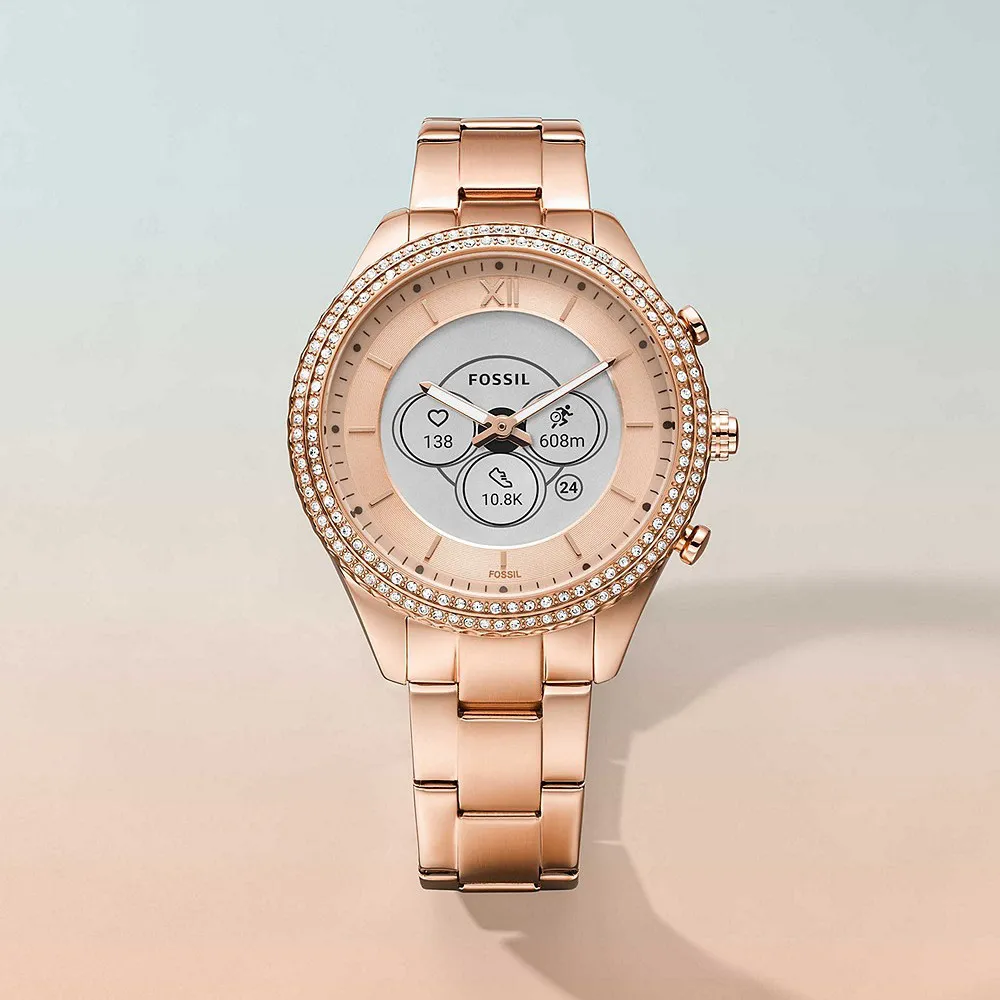 Różowo złoty smartwatch Fossil Stella Hybrid z bransoletką FTW7063