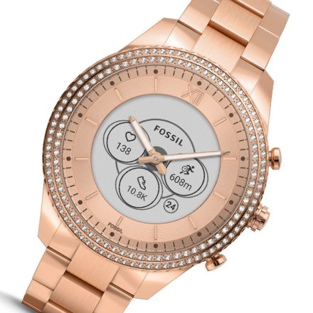 Różowo złoty smartwatch Fossil Stella Hybrid z bransoletką FTW7063