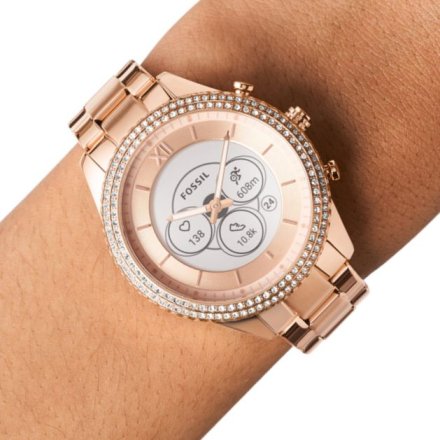 Różowo złoty smartwatch Fossil Stella Hybrid z bransoletką FTW7063