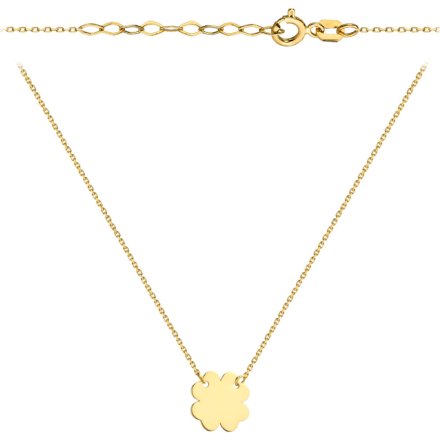 Złoty naszyjnik na szczęście koniczynka łańcuszek 45 cm • Złoto 585 1.34g
