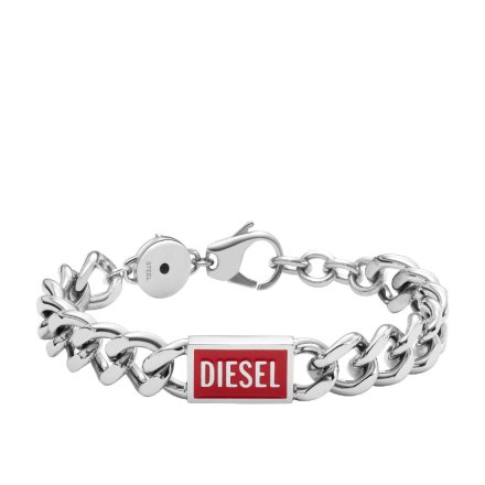 Bransoletka męska łańcuch Diesel srebrno-czerwona DX1371040