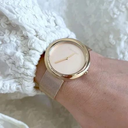 Zegarek damski Calvin Klein Twisted Bezel z różowozłotą bransoletką 25200013