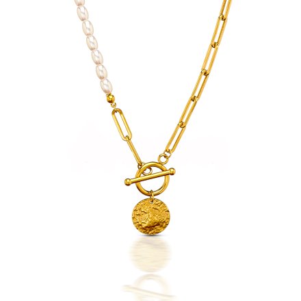 Biżuteria naszyjnik damski w kolorze złotym z perełkami Venetto W515