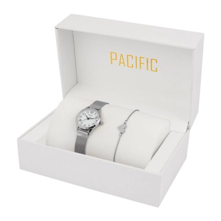 Prezent na Komunię srebrny zegarek + bransoletka serce PACIFIC X6131-01
