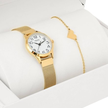 Prezent na Komunię złoty zegarek + bransoletka serce PACIFIC X6131-02