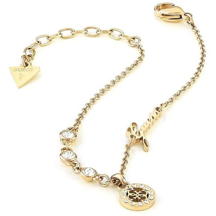 Złota bransoletka GUESS MINIATURE z kryształami i zwieszką JUBB79042JW (S)