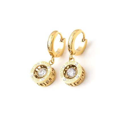 Złote kolczyki Guess SOLITAIRE wiszące z kryształem JUBE01463JW