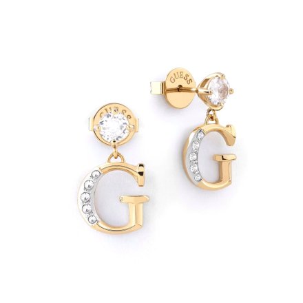 Złote kolczyki Guess CRYSTAL HARMONY wiszące literki G JUBE02224JW