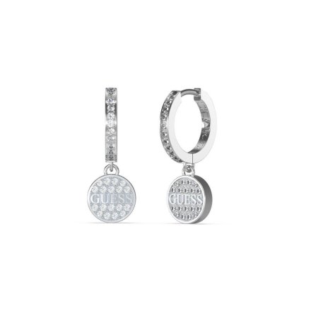 Srebrne kolczyki Guess HUGGIE ME z zawieszką moneta JUBE03137JW