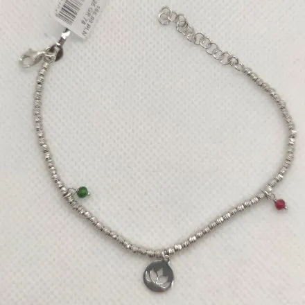 Srebrna bransoletka damska kuleczki z cyrkoniami i kwiatem lotosu GR78 • Srebro 925