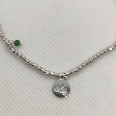 Srebrna bransoletka damska kuleczki z cyrkoniami i kwiatem lotosu GR78 • Srebro 925