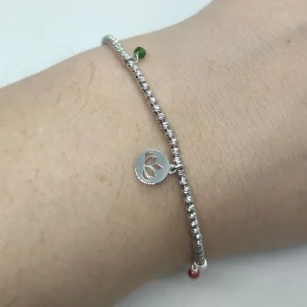 Srebrna bransoletka damska kuleczki z cyrkoniami i kwiatem lotosu GR78 • Srebro 925