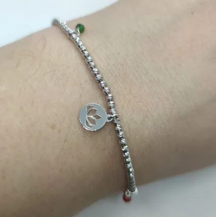 Srebrna bransoletka damska kuleczki z cyrkoniami i kwiatem lotosu GR78 • Srebro 925