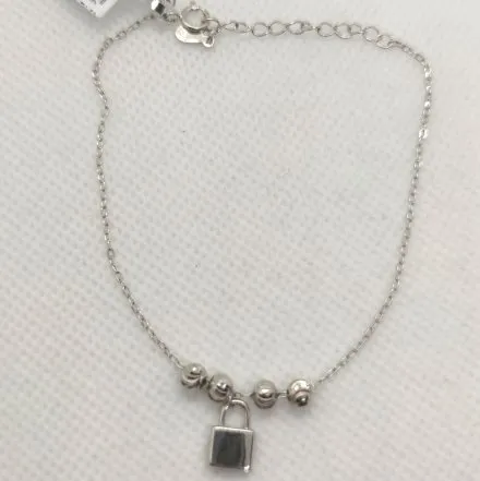 Srebrna bransoletka damska z kłódką i kuleczkami GR32 • Srebro 925