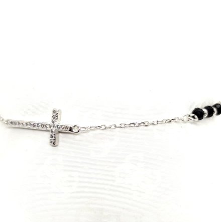 Srebrna bransoletka damska z krzyżem i czarnymi cyrkoniami GR37 • Srebro 925
