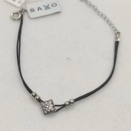 Srebrna bransoletka damska na sznureczku z kwadratem i kuleczkami GR19 • Srebro 925