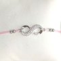 Srebrna bransoletka damska na różowym sznureczku z nieskończonością GR34 • Srebro 925