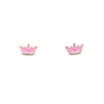 Srebrne kolczyki dla dzieci różowa korona GR25 • Srebro 925