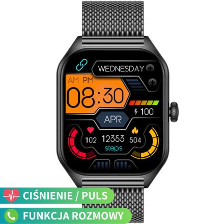 Czarny smartwatch z bransoletką z funkcją rozmowy Rubicon RNCF03 SMARUB207