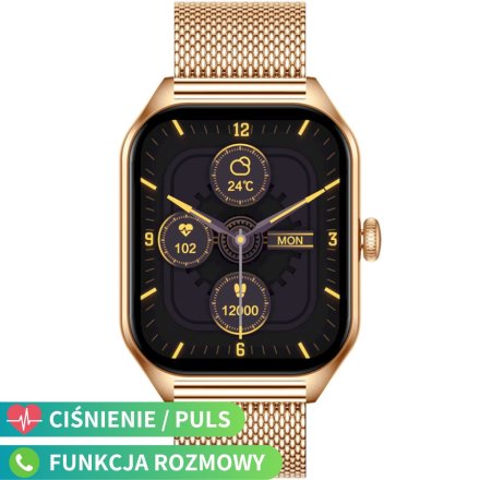 Złoty smartwatch z bransoletką z funkcją rozmowy Rubicon RNCF03 SMARUB208